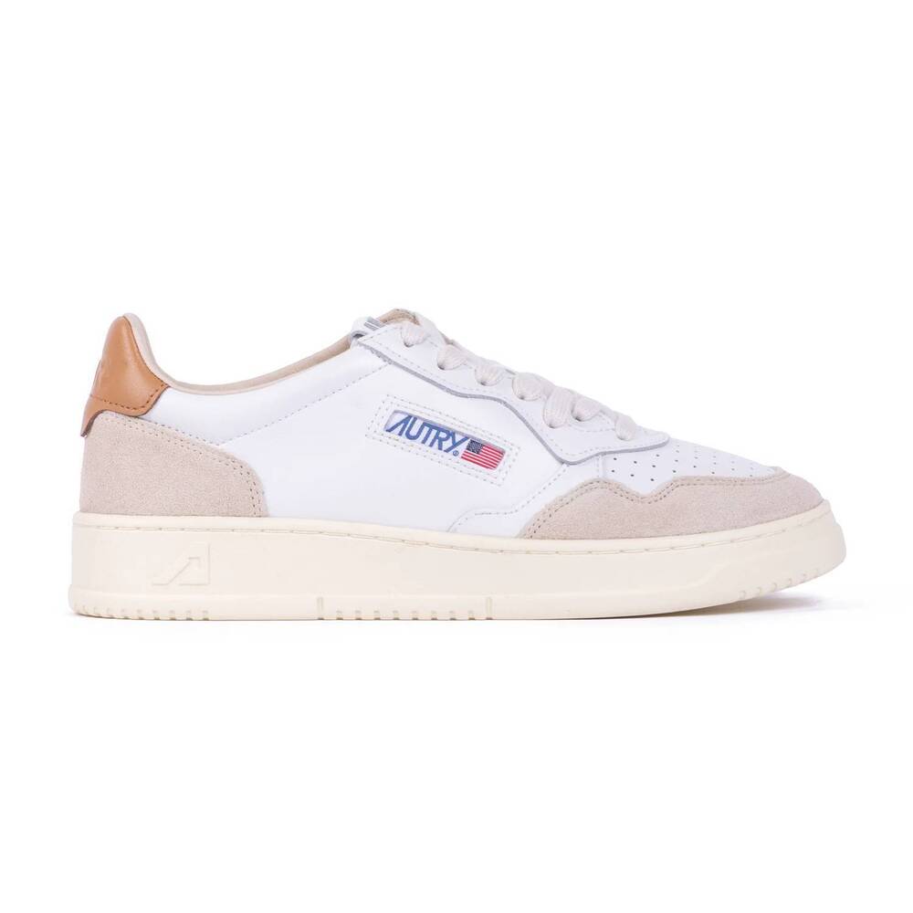 NEW AUTRY women's medalist low platform sneakers in leather/suede white/brown su